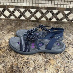 Skechers Reggae Sandals Womens Size 10 Navy Blue Gray Cushioned